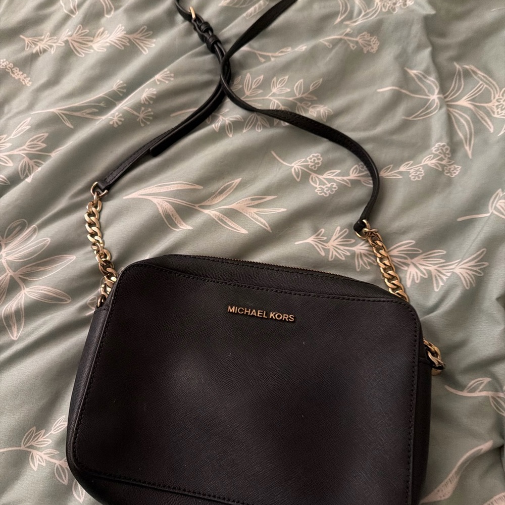 Michael Kors Black Crossbody Bag with Gold Accents